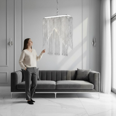  Kronleuchter Pendelleuchte glänzendes Chrome neu Wohnzimmer Kronleuchter