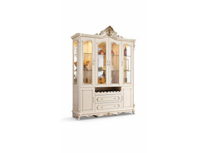 Vitrine Holz klassische Wohnzimmermöbel neue Luxus Interieur perlweiß