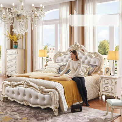 Schlafzimmer Set chesterfield Bett + 2x Nachttische Holz Luxus 3tlg Interieur