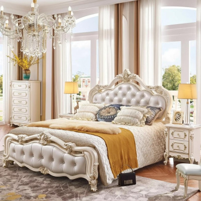 Schlafzimmer Set chesterfield Bett + 2x Nachttische Holz Luxus 3tlg Interieur