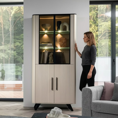 Vitrine Wohnzimmer modern und luxuriös beige Glasschrank Schränke Schrank