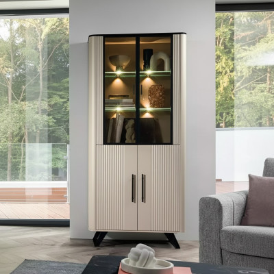 Vitrine Wohnzimmer modern und luxuriös beige Glasschrank Schränke Schrank