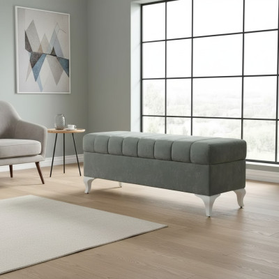 Klassische Sitzbank Design Ottomane Sitzhocker Zweisitzer Textil Fußhocker