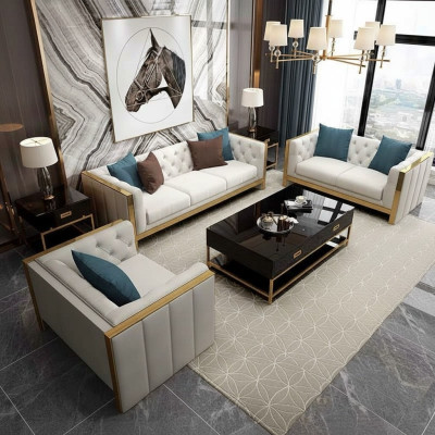 Wohnzimmer Set Sofa 3+1 Sitzer luxuriöse weiß Sofas Design leder neu