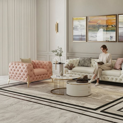 Wohnzimmer Set Design Chesterfield Sofagarnitur Leder Sitz Polster 2tlg