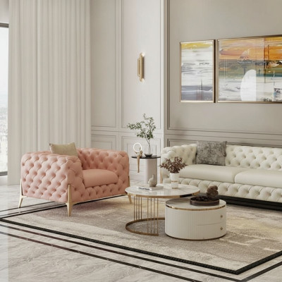 Wohnzimmer Set Design Chesterfield Sofagarnitur Leder Sitz Polster 2tlg