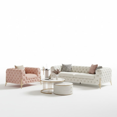 Wohnzimmer Set Design Chesterfield Sofagarnitur Leder Sitz Polster 2tlg