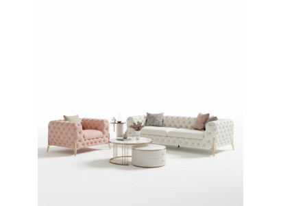 Wohnzimmer Set Design Chesterfield Sofagarnitur Leder Sitz Polster 2tlg