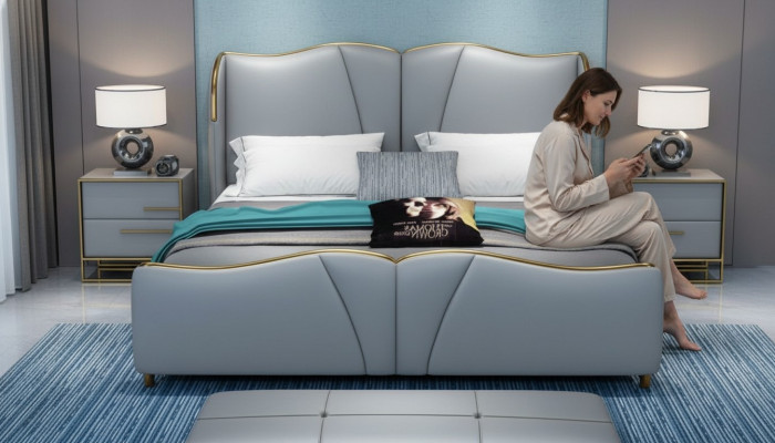 Bett 2x Nachttisch 3 tlg. Schlafzimmer Set Design Möbel Modern Luxus Betten Neu
