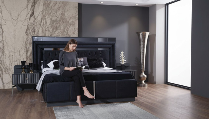 Schwarzes Luxus Chesterfield Doppelbett Moderne Bettgestelle Holz Möbel