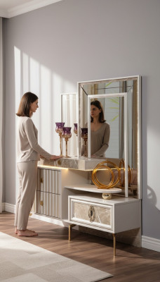 Weißer Schminktisch Schlafzimmer Designer Holz Konsole mit Spiegel Neu