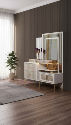 Weißer Schminktisch Schlafzimmer Designer Holz Konsole mit Spiegel Neu