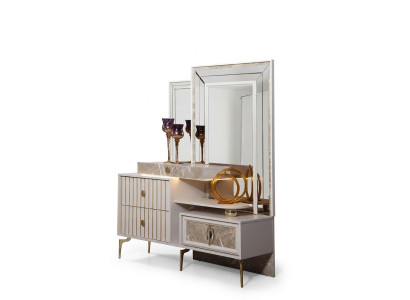 Weißer Schminktisch Schlafzimmer Designer Holz Konsole mit Spiegel Neu