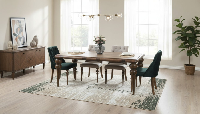 Klassische Esszimmer Holz Garnitur Esstisch 6x Polster Stühle 7tlg Set