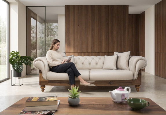 Braun-Weißes Chesterfield Sofa Designer Wohnzimmer Couch Sitzmöbel Neu