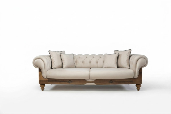 Braun-Weißes Chesterfield Sofa Designer Wohnzimmer Couch Sitzmöbel Neu