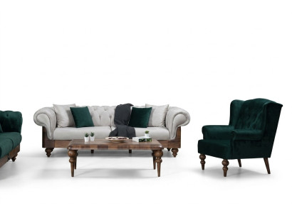 Klassische Sofagarnitur 3-Sitzer + Sessel Chesterfield Designer Möbel