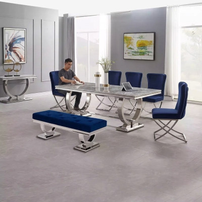 Luxus Esstisch Säulentisch Esstische Esszimmer Tisch Silber 200x100
