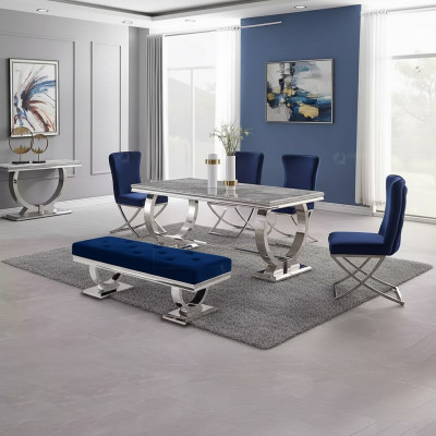 Luxus Esstisch Säulentisch Esstische Esszimmer Tisch Silber 200x100