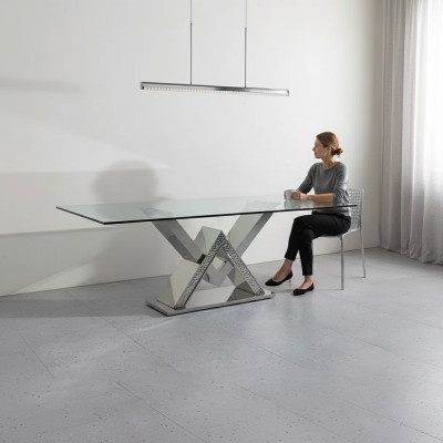 Luxus Esstisch Säulentisch Silber Esstische Esszimmer Tisch Glastisch