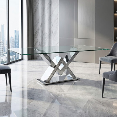 Luxus Esstisch Säulentisch Silber Esstische Esszimmer Tisch Glastisch