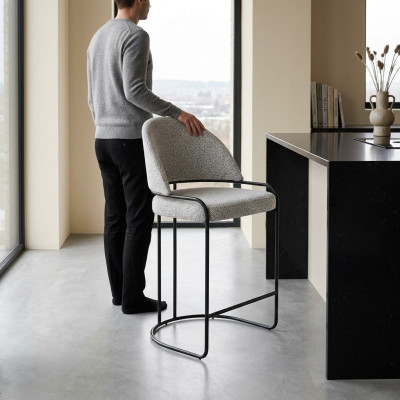 Grauer Barhocker Mit Edelstahlfüßen Esszimmerstuhl Hohe Design Stühle