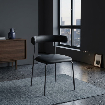 Schwarzer Edelstahl Stuhl Kunstleder Stühle Einsitzer Esszimmer Möbel