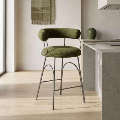 Olivengrüner Barhocker Luxus Lehnstuhl Designer Sessel Polster Möbel
