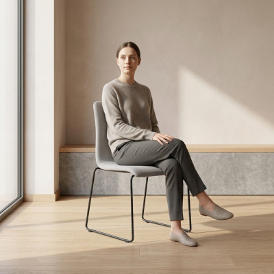 Grauer Einsitzer Mit Edelstahlfüßen Designer Stühle Esszimmer Möbel Neu