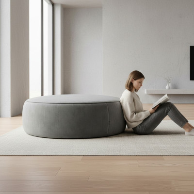 Runder Grauer Sitzhocker Luxus Pouf Schlafzimmer Möbel Beistellhocker