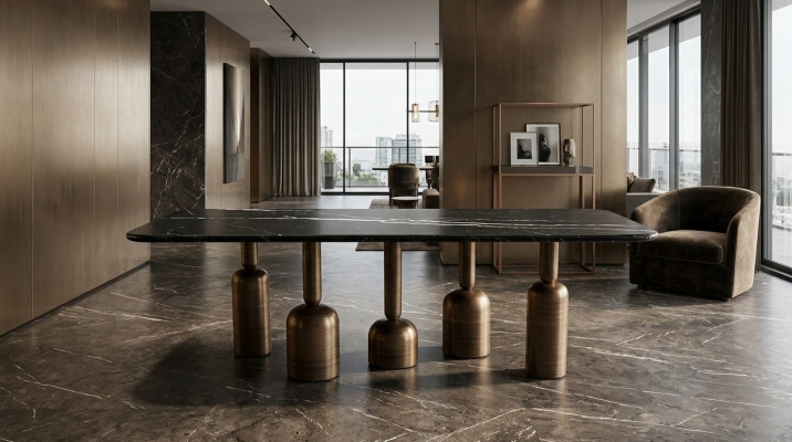 Designer Grauer Marmor Esstisch Metallbeine Luxus Esszimmer Möbel Neu