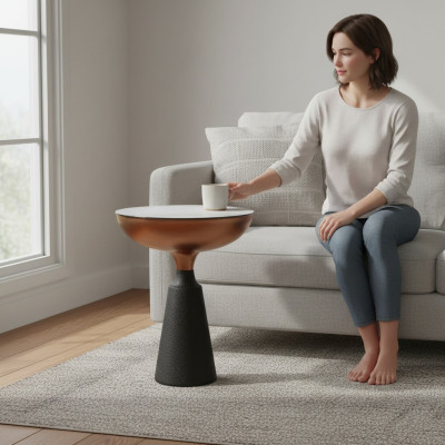 Stilvoller Runder Beistelltisch Designer Wohnzimmer Möbel mit Glasplatte
