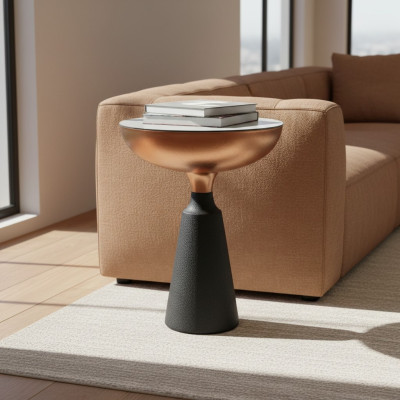 Stilvoller Runder Beistelltisch Designer Wohnzimmer Möbel mit Glasplatte
