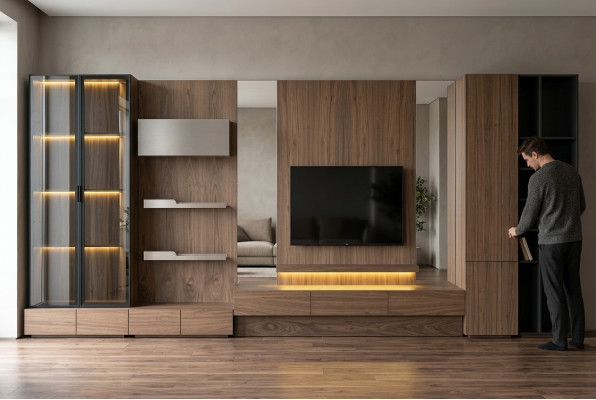 Wohnzimmer Wohnwand rtv Lowboard Holz Braun Möbel Fernseh Neu xxl 530cm
