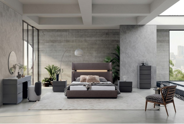 Modernen Schlafzimmer set 6tlg Bett 2x Nachttische Kommode mit Spiegel