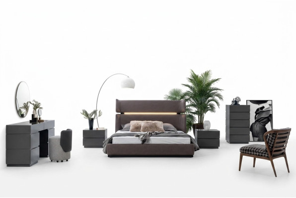 Modernen Schlafzimmer set 6tlg Bett 2x Nachttische Kommode mit Spiegel