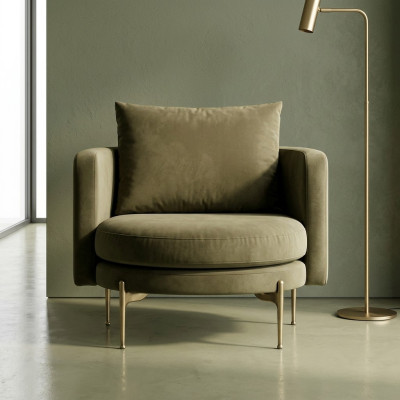 Sessel Für Wohnzımmer Modernen Design Holz mit Textil Rund Lounge Club