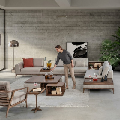Wohnzimmer Ecksofa L-form Holz Eckgarnitur Sofa Couchen Luxus Möbel