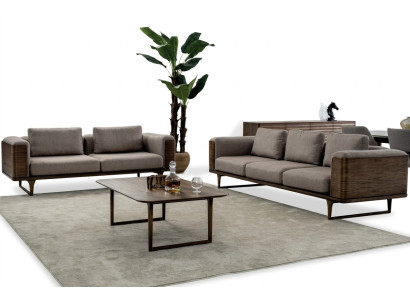 Designen Wohnzimmer Set  2x Sofas mit Couchtisch Luxus Holz mit Textil