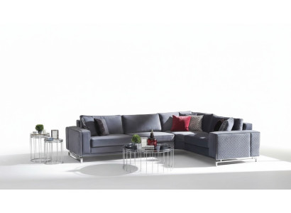 Luxus Ecksofa L-Form Graue Eckgarnitur Textilsofa Couchen Design Sofa