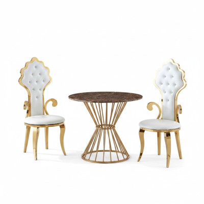 Esstisch Kaffeetisch Wohnzimmer Gold Luxus Design Rund Tisch Edelstahl