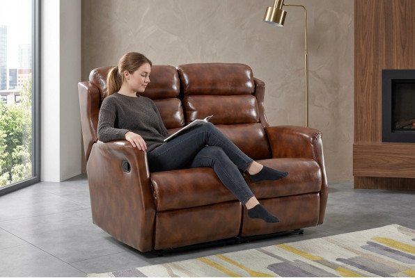 Sofa 2 Sitzer Braun Sofas Stil Luxus Wohnzimmer Modernes Design Kunstleder