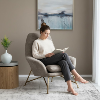 Sessel Design Luxus Textil Polster Garnitur Wohnzimmer Grau Einrichtung
