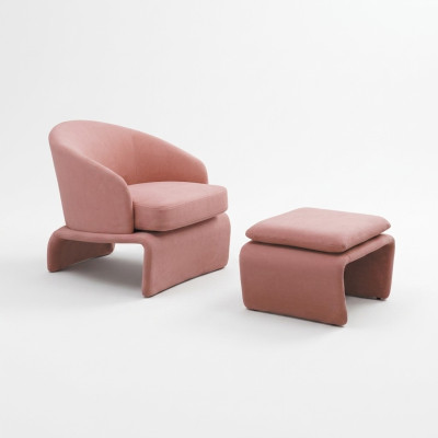 Set Sessel und Hocker Club Lounge rosa Stoff im modernen Stil Wohnzimmer