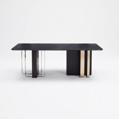 Schwarzer Esstisch Rechteckiger Massivholz Edelstahl Designer TIsch