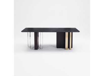 Schwarzer Esstisch Rechteckiger Massivholz Edelstahl Designer TIsch