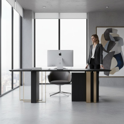 Großer Schwarzer Esstisch Esszimmer Möbel Holztisch Tisch Edelstahl