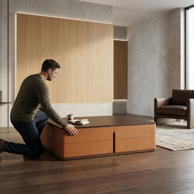 Wohnzimmer Couchtisch Orange Luxus Material Holz Stil Moderne Tische
