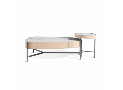 Wohnzimmer Set 2x Couchtisch Kaffeetisch beige Modern Luxus Edelstahl