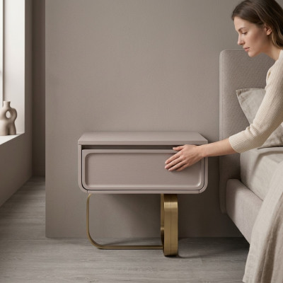 Beiger Nachttisch Schlafzimmer Beistelltisch Edelstahl Holztisch Modern
